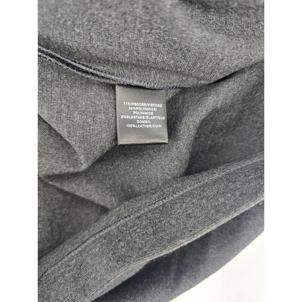 Lafayette 148 New York Dress Women 12 Gray Leather Trim 3/4 Sleeve Shift Pockets